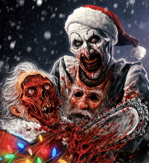 Arte promocional de "Terrifier 3", la secuela de la franquicia de terror que se ubica en Navidad (Foto: Cineverse)