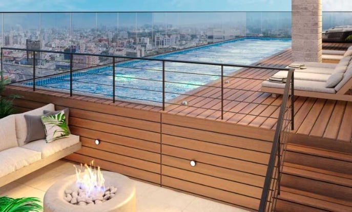 Vista de la futura terraza del proyecto Madison Park, de la inmobiliaria Tribeca, ubicado cerca a la avenida Precursores, en San Miguel.