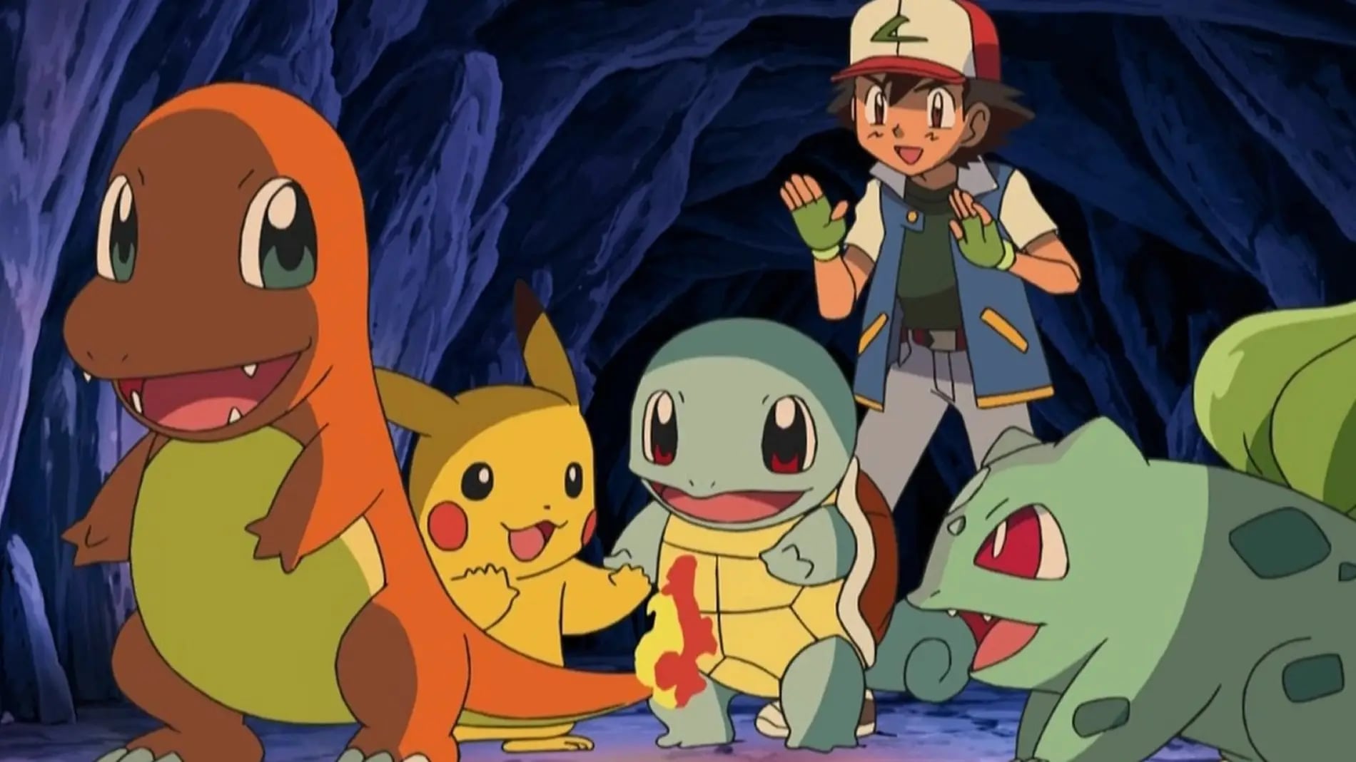 Ash, Charmander, Pikachu, Squirtle y Bulbasaur, personajes icónicos de Pokémon, que en febrero cumplió 30 años de existencia. Foto: captura / Pokémon