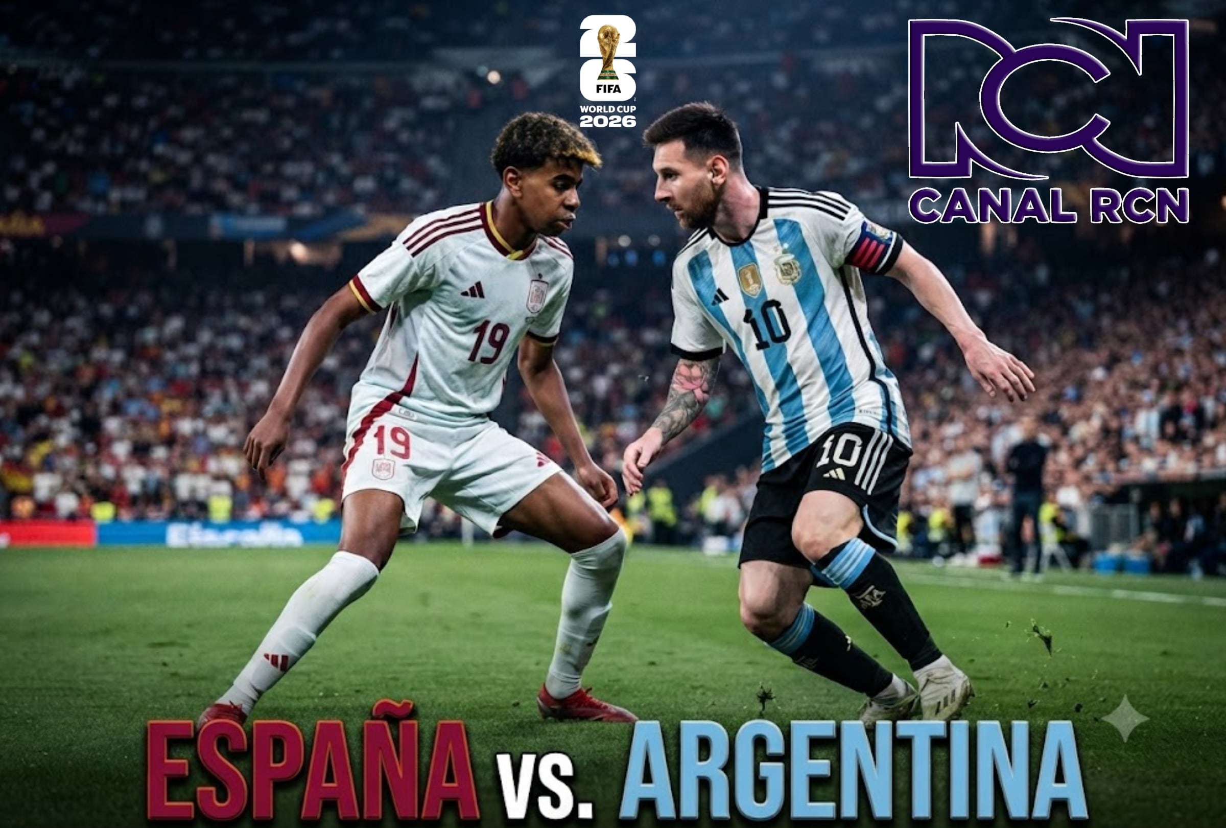 EAST RUTHERFORD, NUEVA YORK, (ESTADOS UNIDOS), 19/07/2026.- Canal RCN transmitirá EN VIVO la final del Mundial entre España vs. Argentina hoy domingo 19 de julio desde el MetLife Stadium, Nueva York (Nueva Jersey), Estados Unidos. FOTO: Imagen creada por Gemini.
