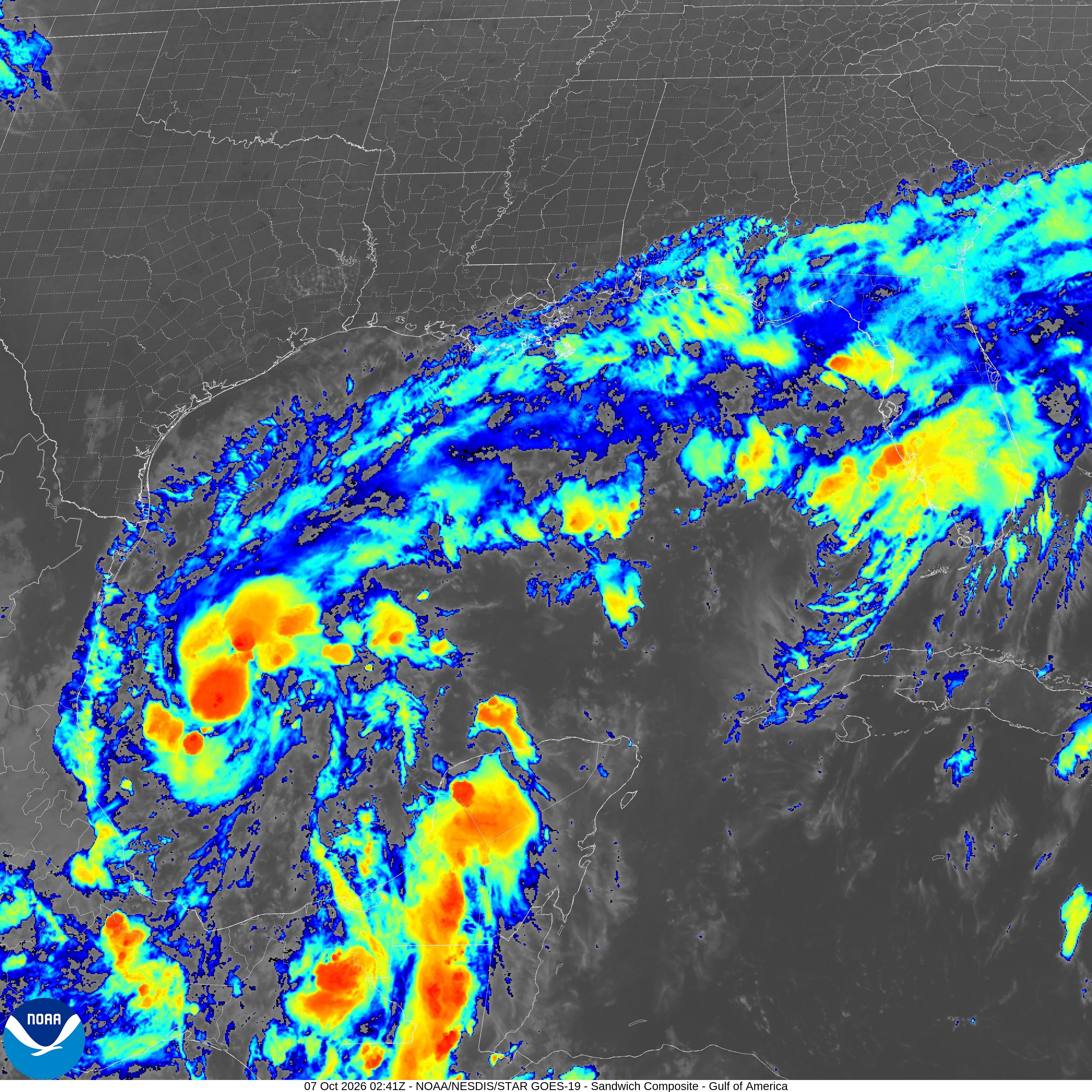 Imagen satelital del Golfo de América, donde se formó la depresión tropical Nueve (Foto: NOAA)