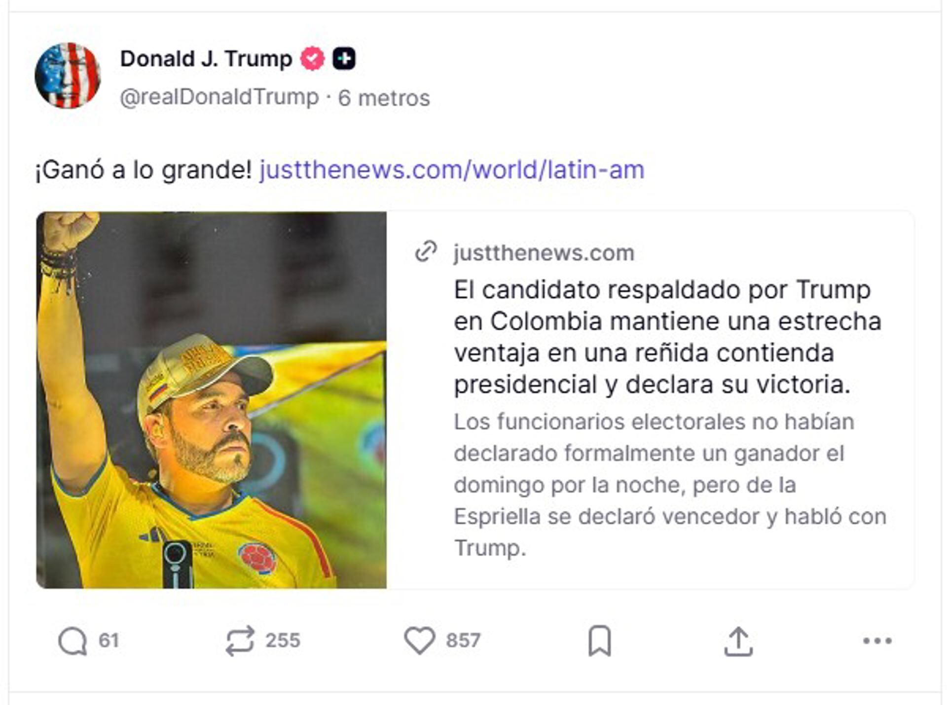 El presidente de Estados Unidos, Donald Trump, saludó la victoria de Abelardo de la Espriella en Colombia. (EFE).