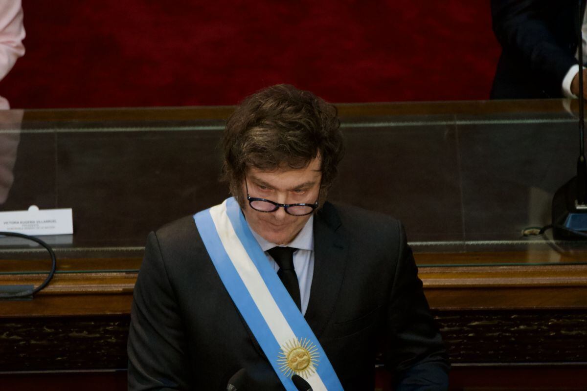 Javier Milei, presidente de Argentina, pronuncia un discurso para abrir el año del Congreso en el Congreso Nacional en Buenos Aires, Argentina, el viernes 1 de marzo de 2024. Fotógrafo: Erica Canepa/Bloomberg