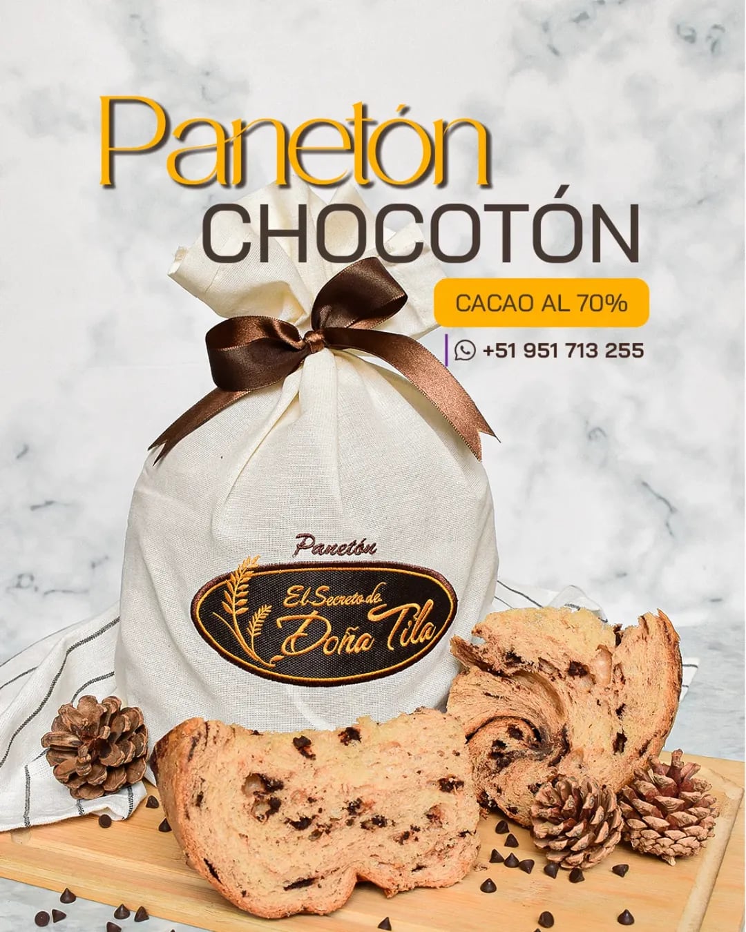 El portafolio incluye cuatro variedades de panetón —frutos secos con aguaymanto, choco castaña, naranja con pasas rubias y damascos, y arándanos— elaboradas con harina de trigo y harina de castaña, sin colorantes ni esencias artificiales. (Foto: El Secreto de Doña Tila)