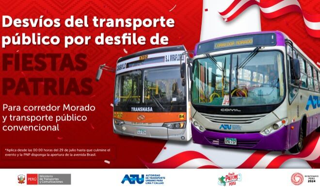 Desvíos por la Gran Parada y Desfile Cívico Militar. Foto: ATU