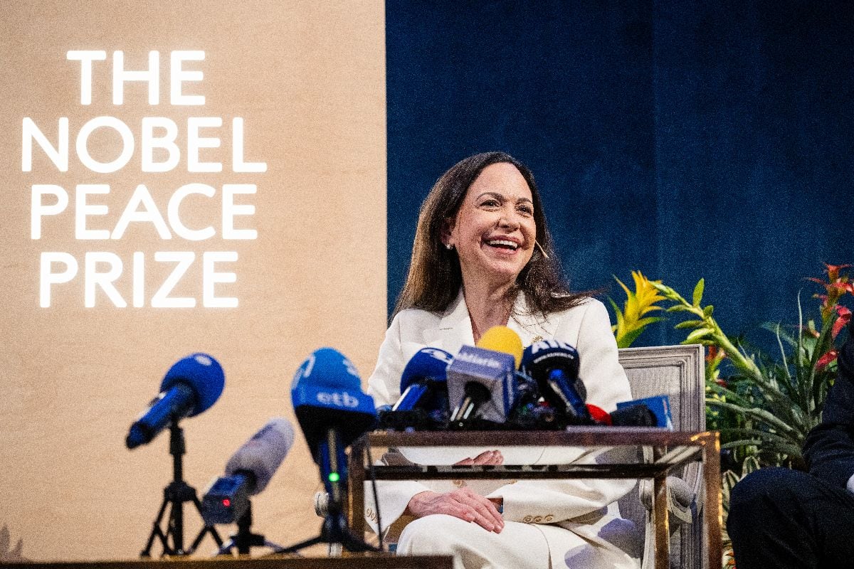 María Corina Machado durante una conferencia de prensa del Premio Nobel de la Paz en Oslo, el 11 de diciembre. Fotógrafo: Lars Martin Hunstad/Bloomberg