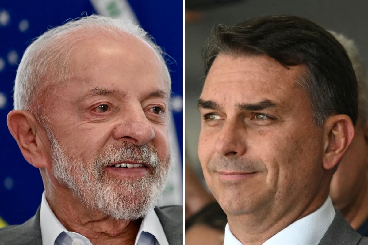 El presidente brasileño, Luiz Inácio Lula da Silva; y el senador Flávio Bolsonaro, candidatos a las elecciones presidenciales en Brasil del 4 de octubre de 2026. (Fotos de Evaristo SA / Mauro PIMENTEL / AFP)
