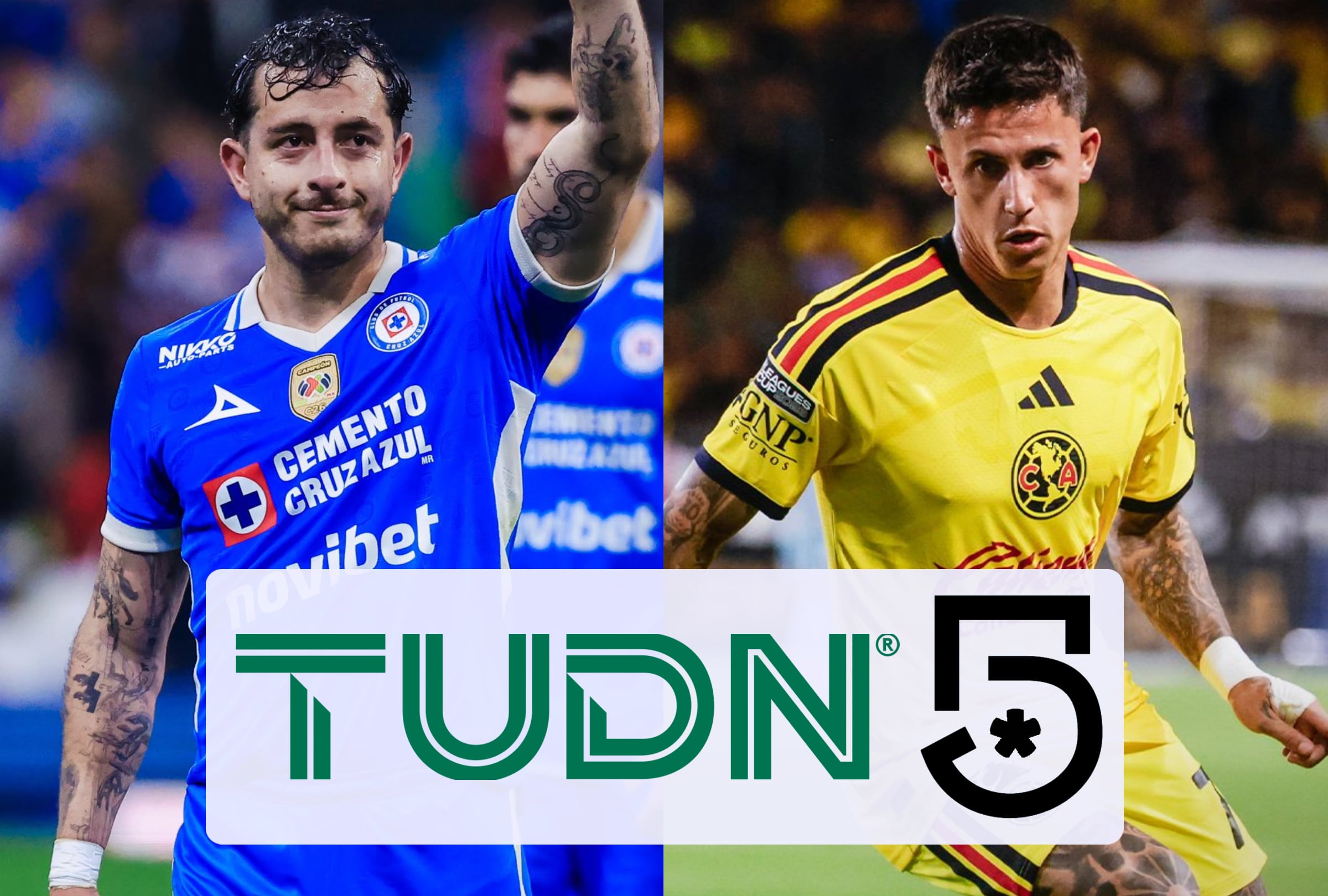 Señal abierta de Canal 5 y TUDN para ver la transmisión de Cruz Azul vs. América por el Clásico Joven de la Jornada 8 del Apertura 2026 de la Liga MX. (Foto: @cruzazul / @clubamerica / Composición El Comercio MAG)