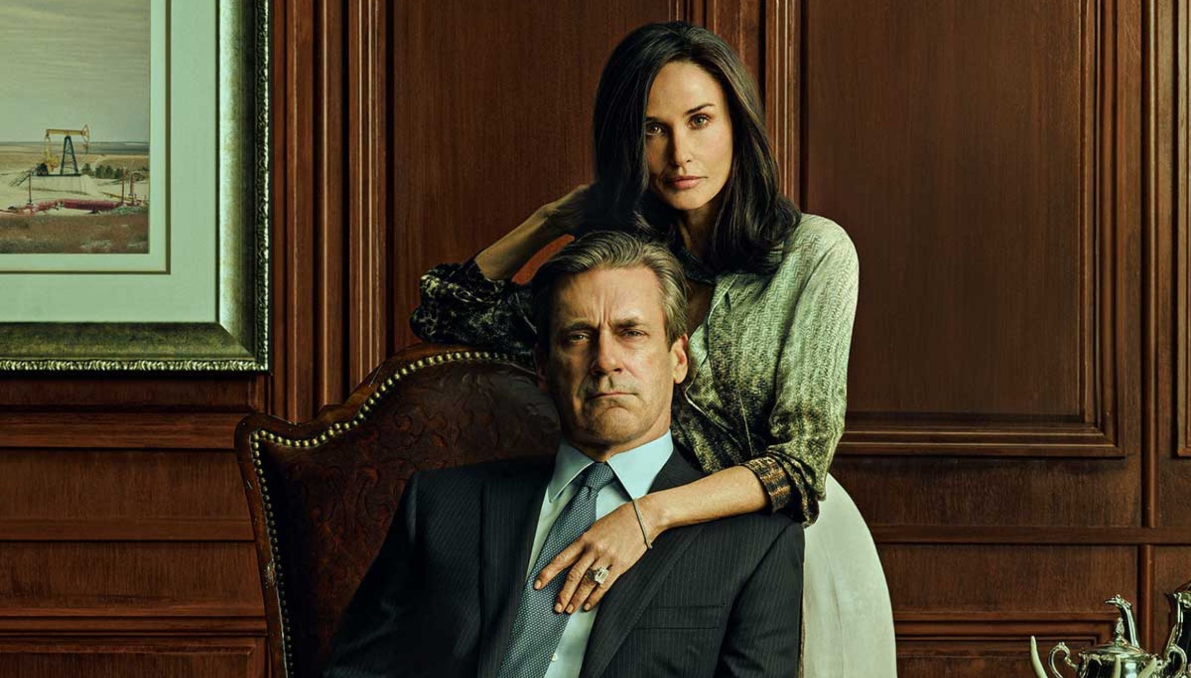 Demi Moore como Cami y Jon Hamm como Monty Miller en una imagen promocional de la serie "Landman" (Foto: Paramount)