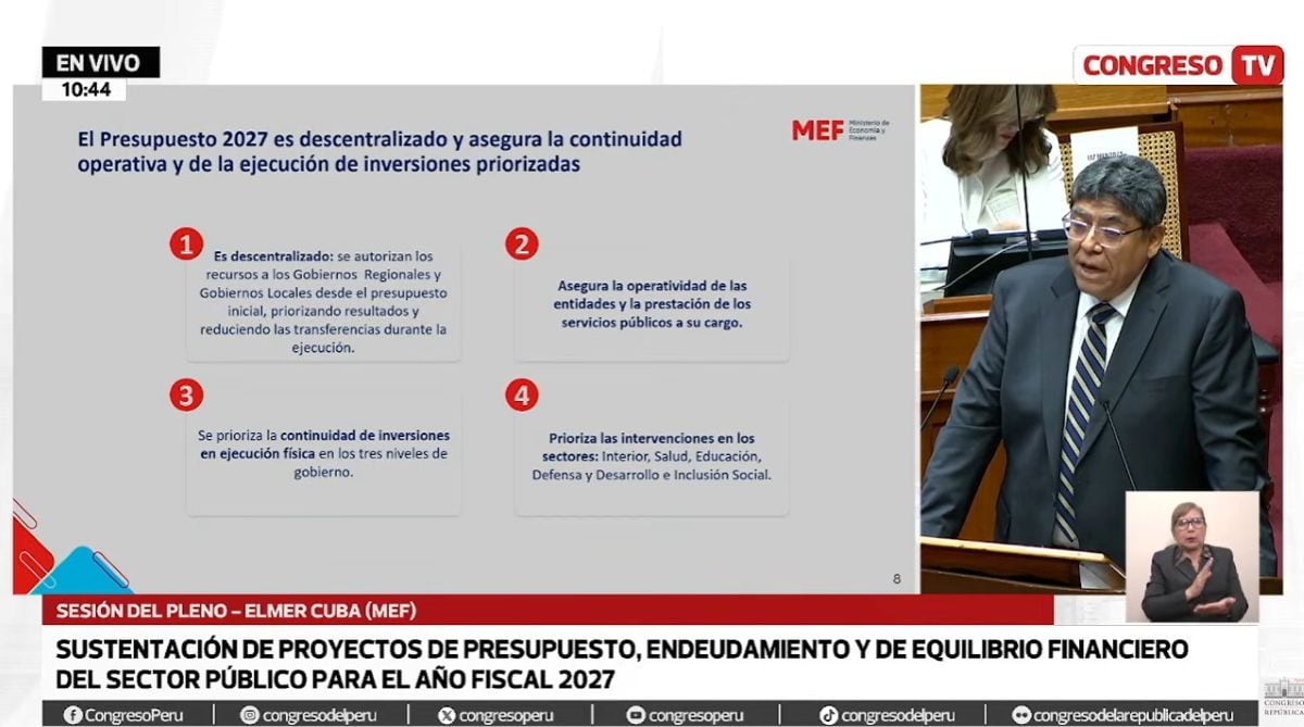 Estas son las características del presupuesto público para el año 2027. Foto: Captura CongresoTV.