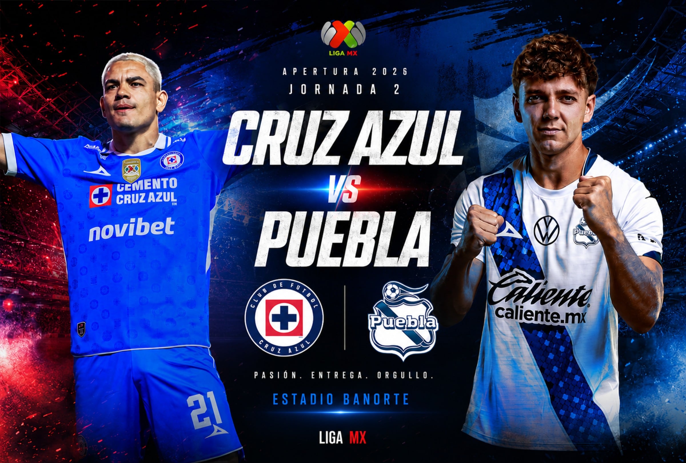 CIUDAD DE MÉXICO, CDMX , (MÉXICO), 21/07/2026.- Canales y horarios para ver el partido entre Cruz Azul contra Puebla por la segunda fecha del Torneo Apertura 2026 de la Liga MX en el Estadio Banorte, Ciudad de México, México. FOTO: Imagen creada por ChatGPT.