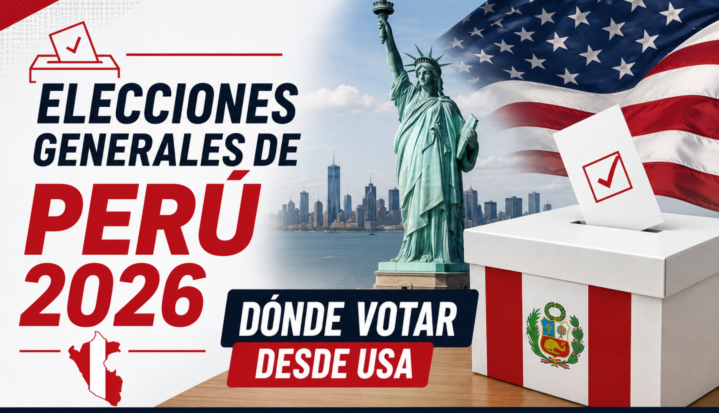 Consulta cómo y dónde puedes votar en las Elecciones Generales de Perú 2026 si vives en Estados Unidos, este domingo 7 de junio. (Foto: Imagen creada por Gestión Mix utilizando la IA de Chat GPT)