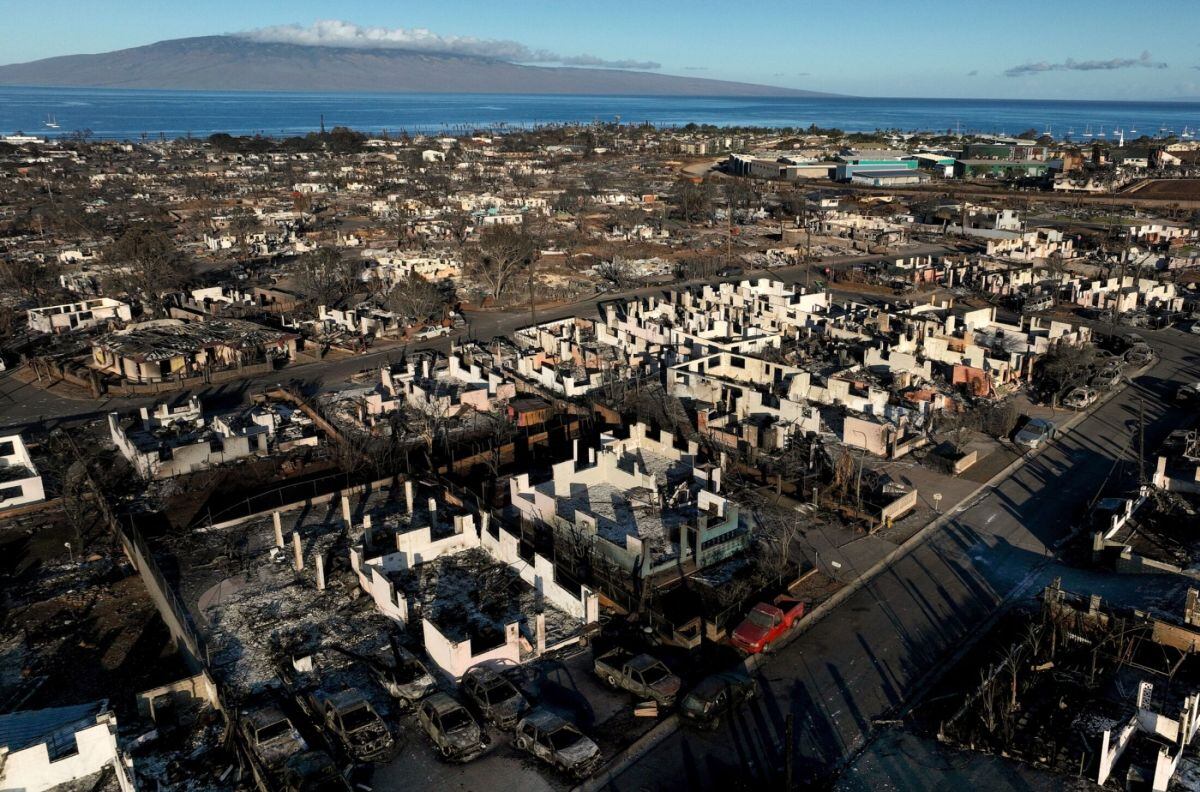 LAHAINA, HAWAII - 18 DE AGOSTO: En una vista aérea, se ven automóviles y casas quemados en un vecindario que fue destruido por un incendio forestal el 18 de agosto de 2023 en Lahaina, Hawaii. Al menos 111 personas murieron y miles fueron desplazadas después de que un incendio forestal impulsado por el viento devastó las ciudades de Lahaina y Kula a principios de la semana pasada. Los equipos continúan buscando personas desaparecidas. (Foto de Justin Sullivan/Getty Images)