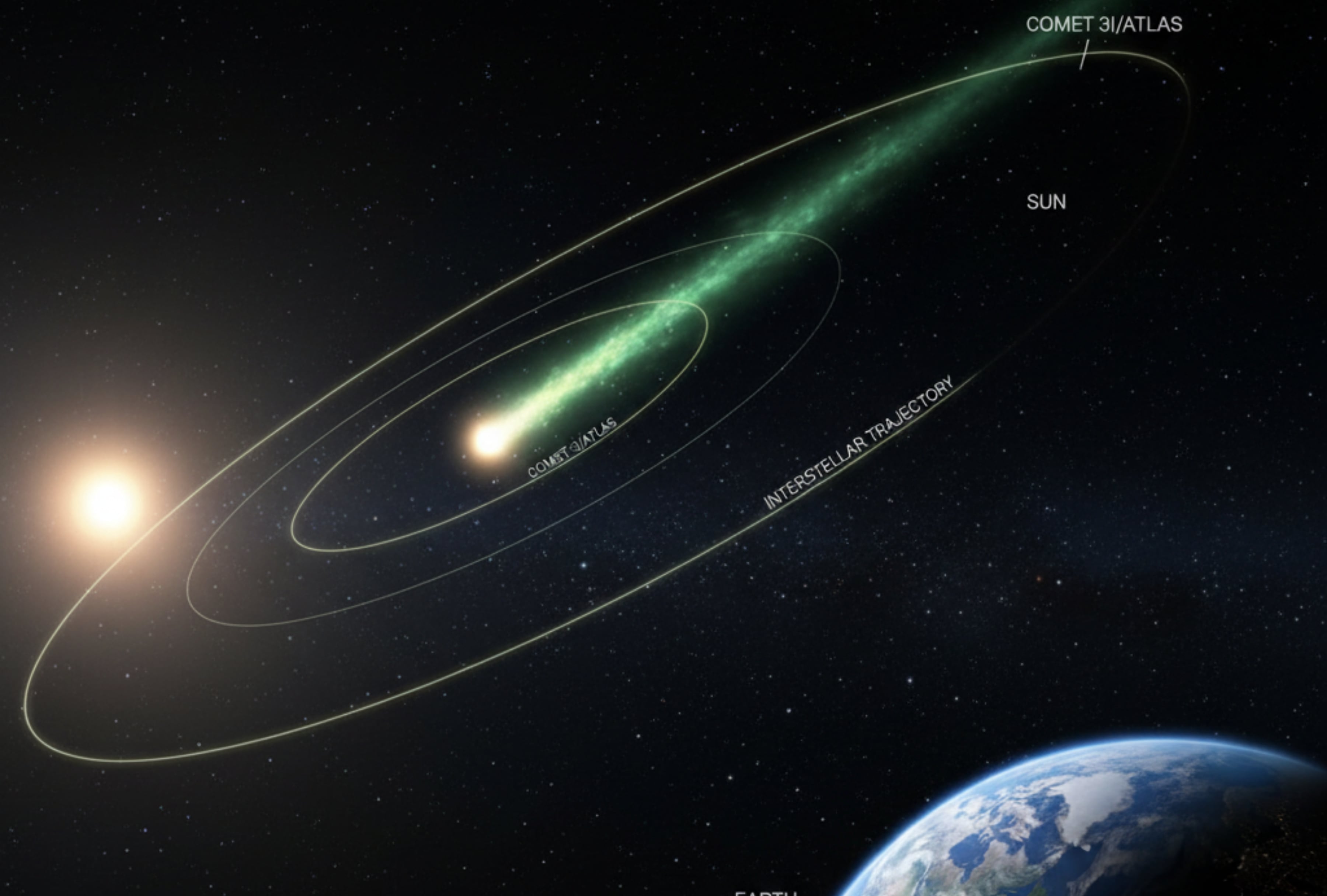 Cometa 3I/ATLAS EN VIVO. Descubre cómo seguir la trayectoria del cometa en su máximo acercamiento a la Tierra este 19 de diciembre 2025. ¡Guía de observación online! | Crédito: Imagen creada por El Comercio MAG utilizando la IA de Perplexity