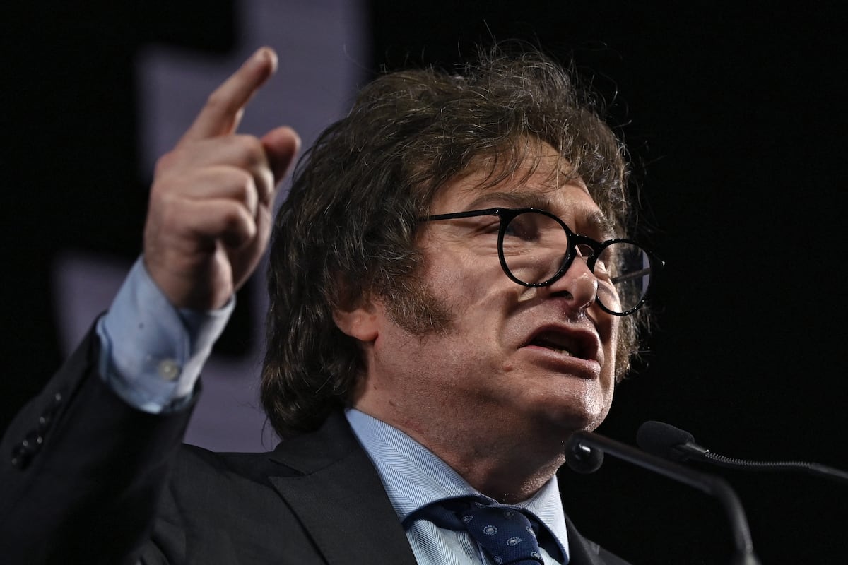 La más aparatosa de las propuestas de Milei con influencia de Friedman es la de dolarizar la economía. (Photo by Luis ROBAYO / AFP)