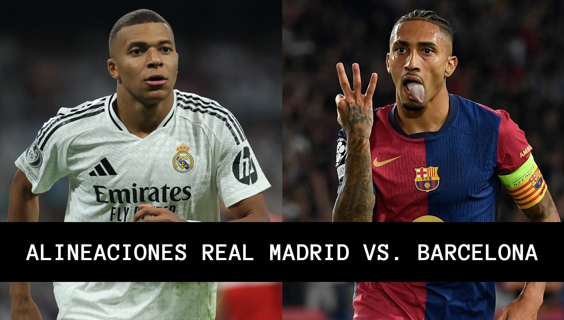 Mira las alineaciones oficiales del Real Madrid vs. Barcelona que se jugará este sábado 26 de octubre por El Clásico. (Foto: AFP / Composición Mix)