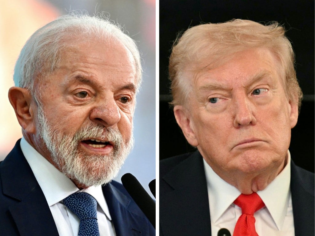 (FILES) (COMBO) In this combination of file pictures created on October 24, 2025, Brazil's President Luiz Inacio Lula da Silva (L) speaks during a ceremony to announce US$ 2.2 billion investment in public works in 200 Brazilian municipalities, in Brasilia, on September 18, 2025, and US President Donald Trump attends a roundtable about Antifa in the State Dining Room of the White House in Washington, DC, on October 8, 2025. President Donald Trump and his Brazilian counterpart Luiz Inacio Lula da Silva on May 7, 2026, hailed a positive three-hour meeting in Washington, as the ideological opposites sought to smooth tensions. (Photo by Evaristo Sa and Jim WATSON / AFP)