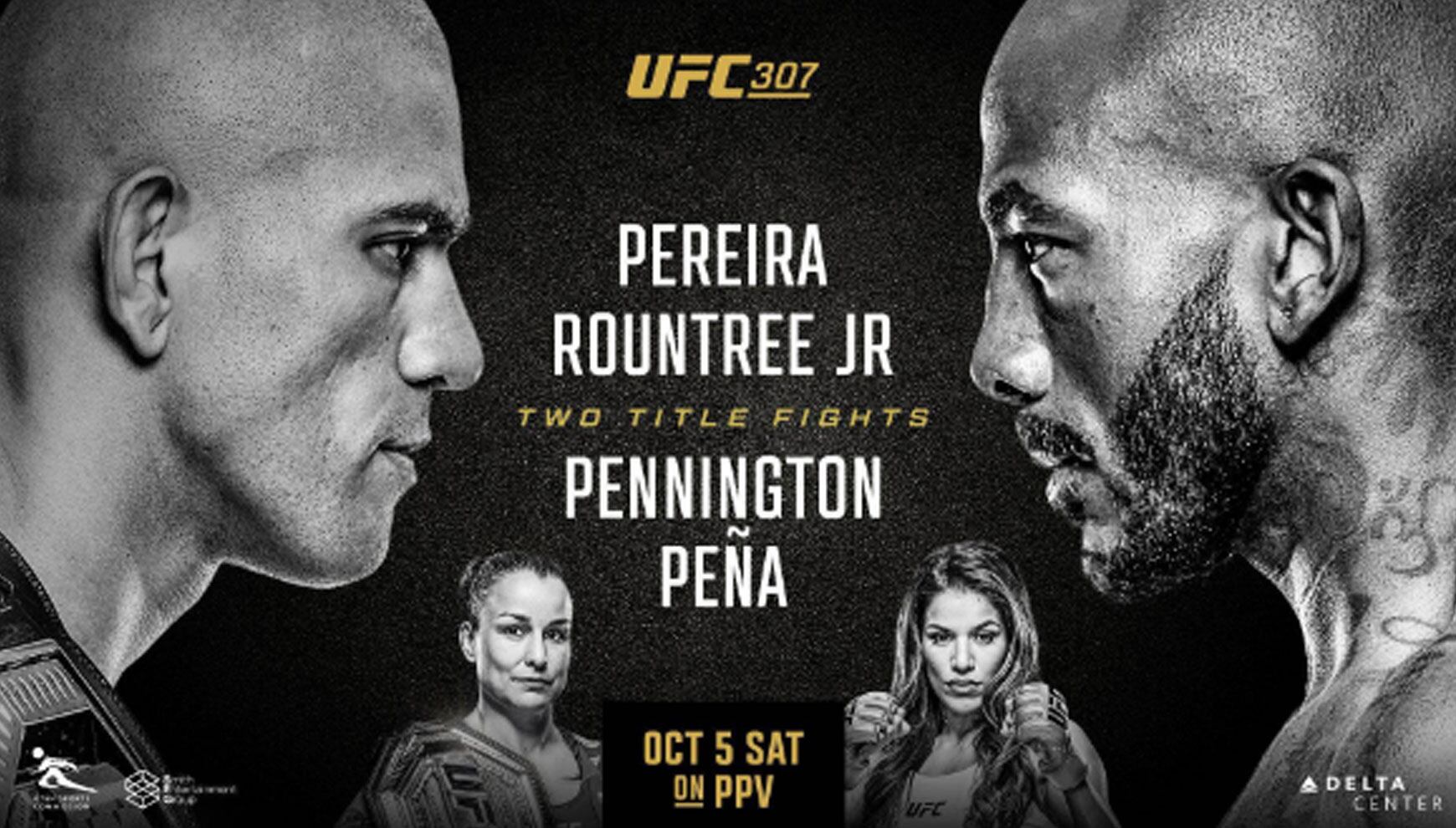 Pereira vs. Rountree Jr. / Pennington vs. Peña serán protagonistas de UFC 307, que se realizará este sábado 5 de octubre desde las 6:30 ET en Delta Center, Salt Lake City, Utah. (Foto: UFC)
