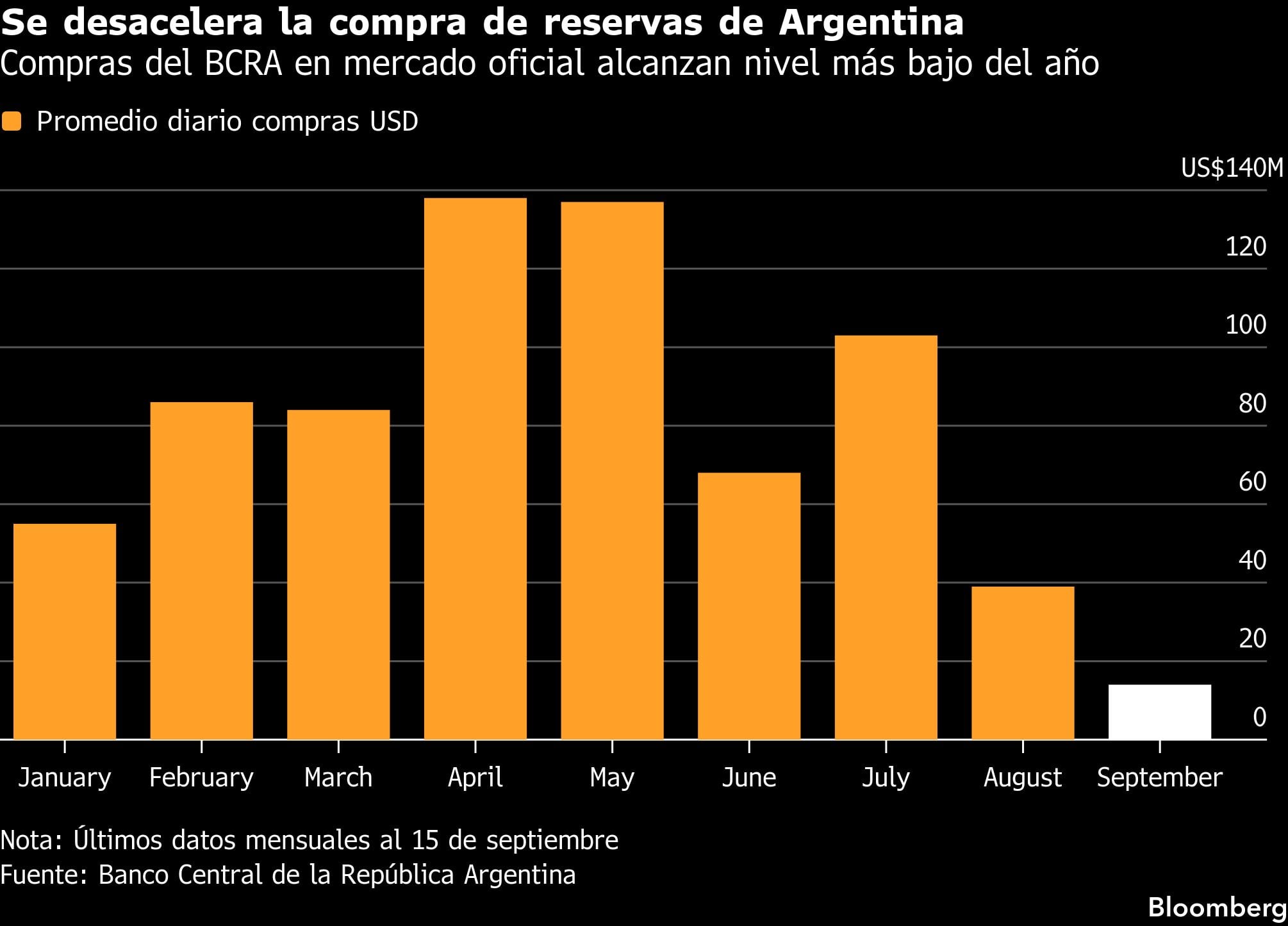 Se desacelera la compra de reservas de Argentina | Compras del BCRA en mercado oficial alcanzan nivel más bajo del año