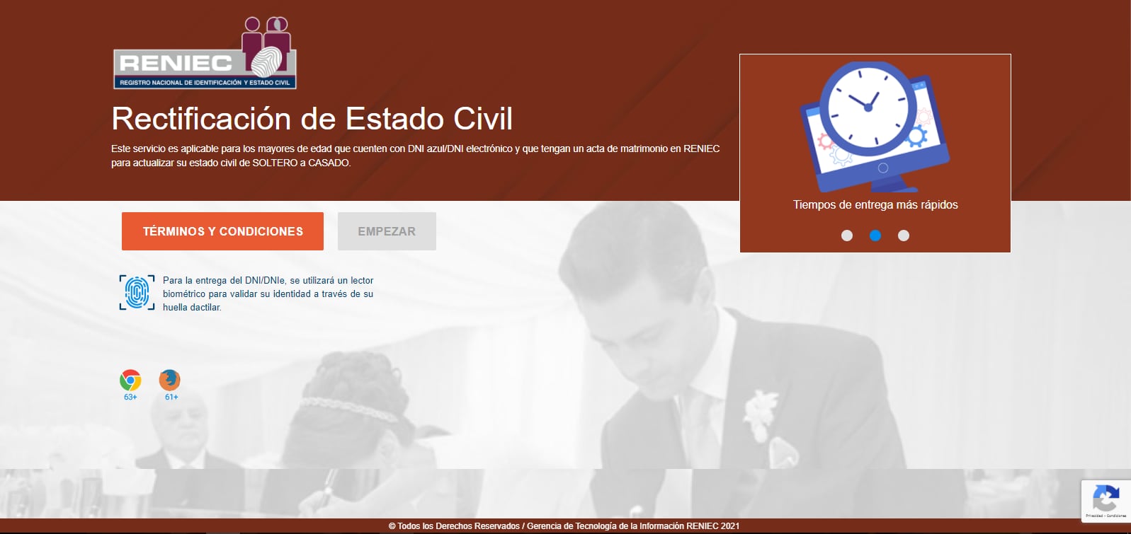 Para rectificar su estado civil, la tasa para el cambio de casado a soltero es de S/81,80 (Imagen: Reniec)