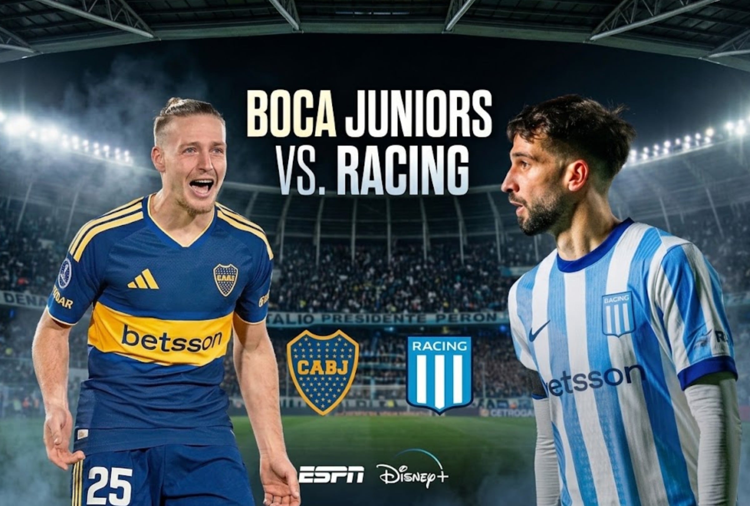 AVELLANEDA, BUENOS AIRES, ARGENTINA, (23-08-2026).- Racing enfrentará a Boca Juniors por la sexta jornada del Clausura de la Liga Argentina en el Cilindro de Avellaneda, Buenos Aires. FOTO: Imagen creada por la IA de Gemini.
