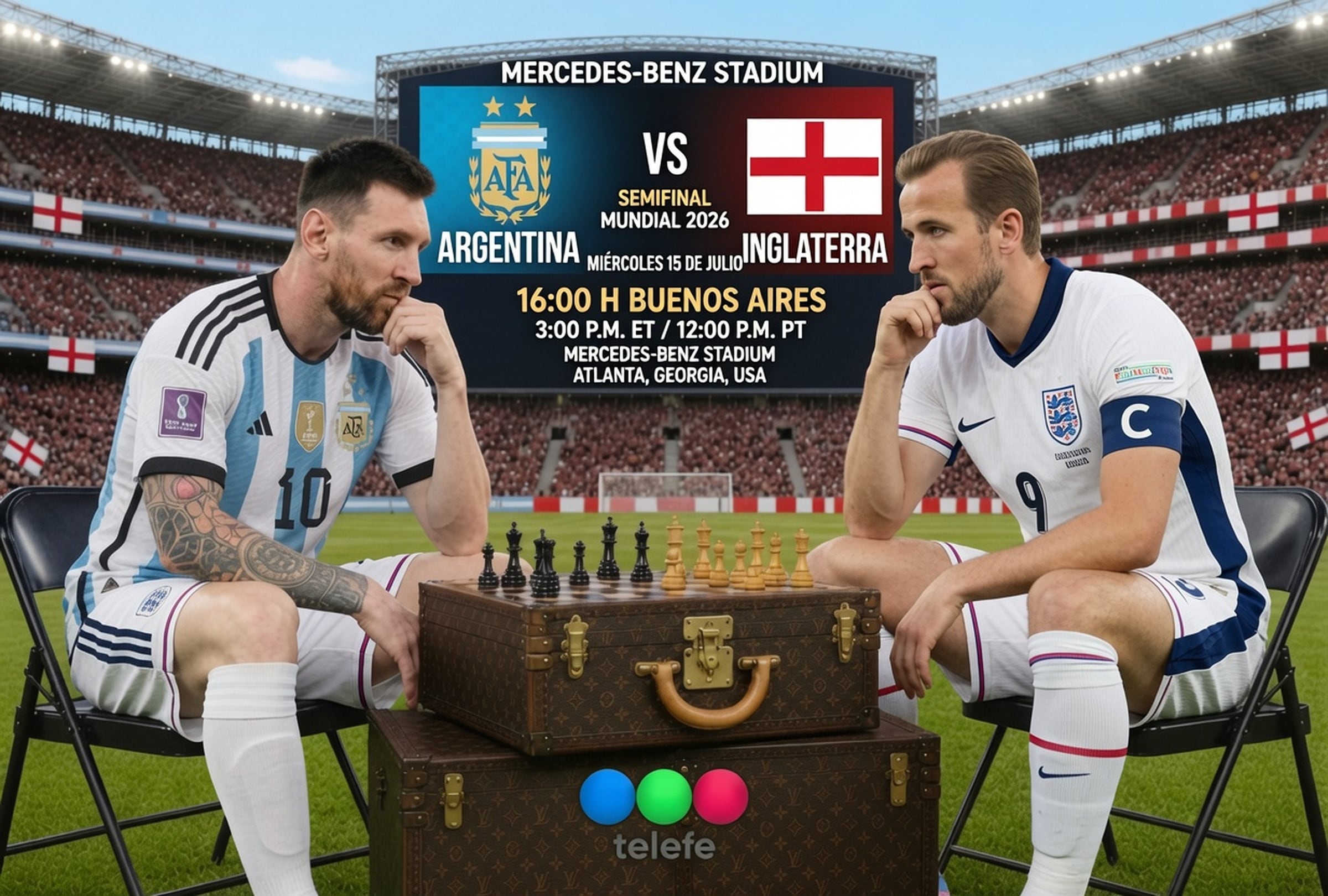 ATLANTA, GEORGIA (ESTADOS UNIDOS), 15/07/2026.- Cobertura oficial de TELEFE EN VIVO GRATIS para ver el partido Argentina vs. Inglaterra hoy por la semifinal del Mundial 2026 en el Mercedes Benz Stadium de Atlanta, Georgia. FOTO DE NOÉ YACTAYO