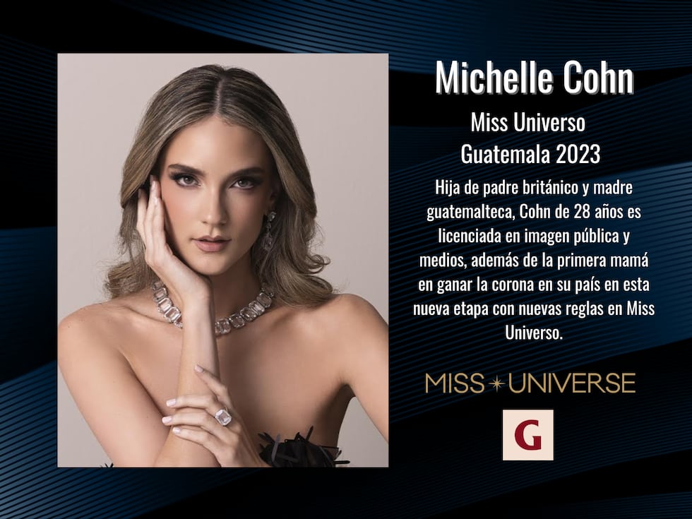 Hija de padre británico y madre guatemalteca, Melanie Michelle Cohn Beck de 28 años es licenciada en imagen pública y medios, además de la primera mamá en ganar la corona en su país en esta nueva etapa con nuevas reglas en Miss Universo.
