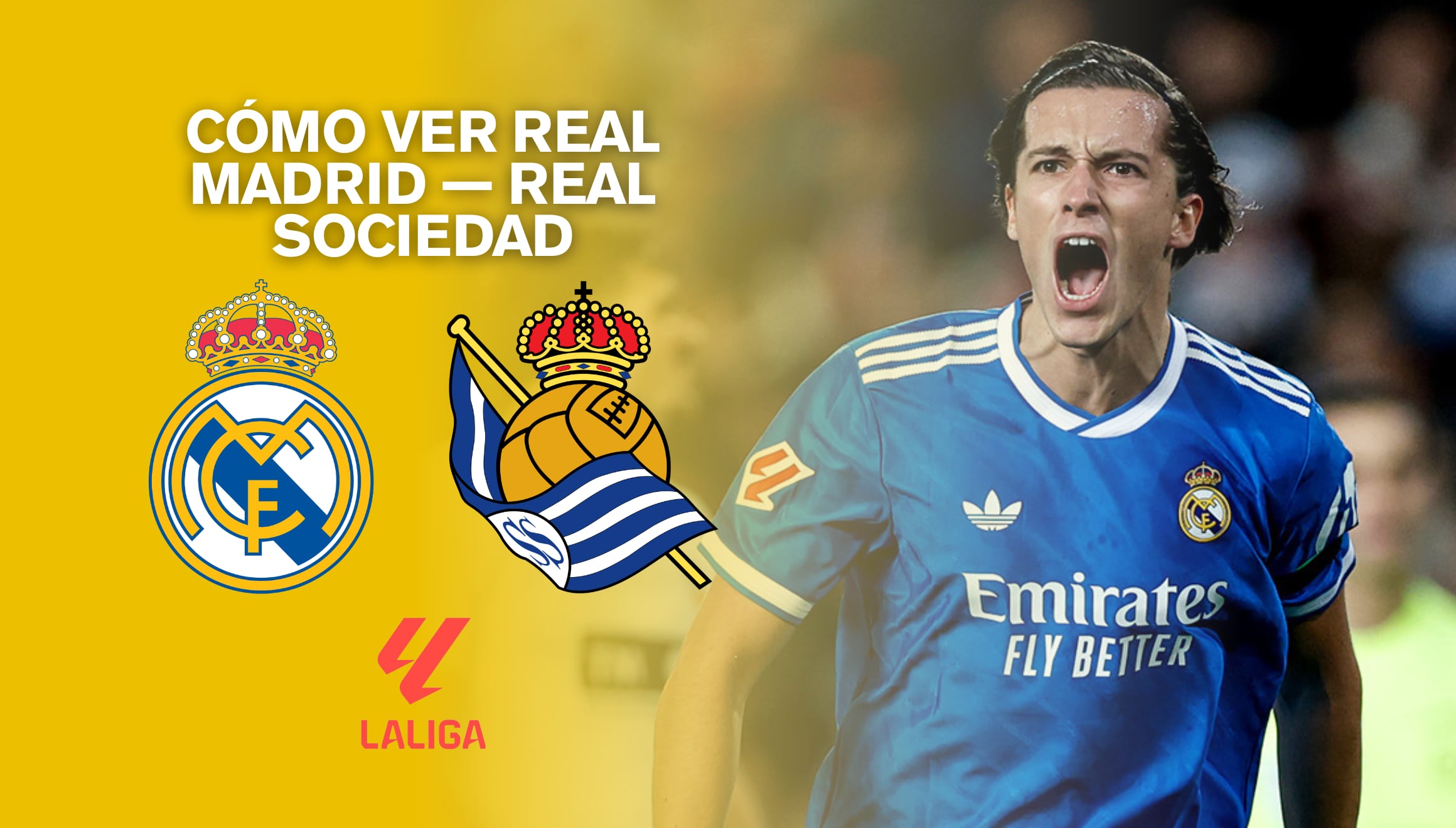 Sigue el minuto a minuto del Real Madrid vs. Real Sociedad en directo. Te contamos los horarios, alineaciones y cómo ver LaLiga 2026 online. ¡No te pierdas ni una jugada del equipo merengue en esta batalla clave por el liderato! | Crédito: Real Madrid C.F. / Facebook / Composición Gestión Mix