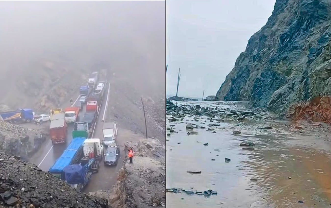 Huaicos y derrumbes bloquean la Panamericana Sur en el tramo Atico-Ocoña, en Arequipa. Foto: Composición GEC.