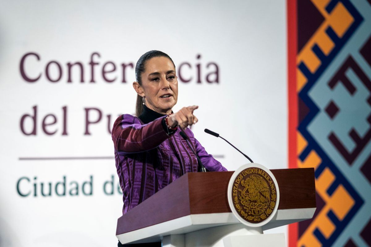 Claudia Sheinbaum, presidenta de México, durante una conferencia de prensa en el Palacio Nacional en la Ciudad de México, México, el jueves 20 de febrero de 2025. Fotógrafo: Mayolo Lopez Gutierrez/Bloomberg