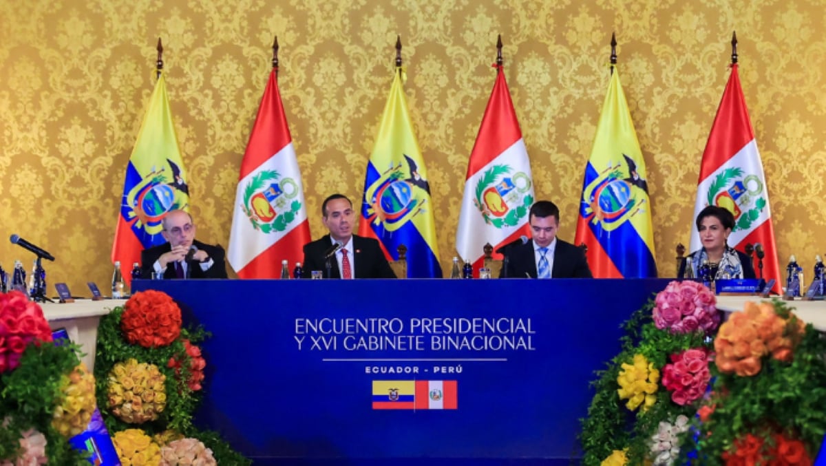 El XVI Gabinete Binacional en Quito reafirmó la coordinación política y técnica entre Perú y Ecuador para fortalecer la seguridad, el desarrollo y la gestión conjunta de su frontera común. Foto: Cancillería.