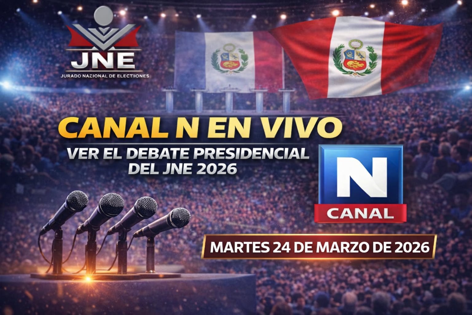 Sigue Canal N EN VIVO y no te pierdas un solo instante del debate presidencial de este martes 24 de marzo de 2026. (Imagen hecha por Gestión con apoyo de la IA Gemini)