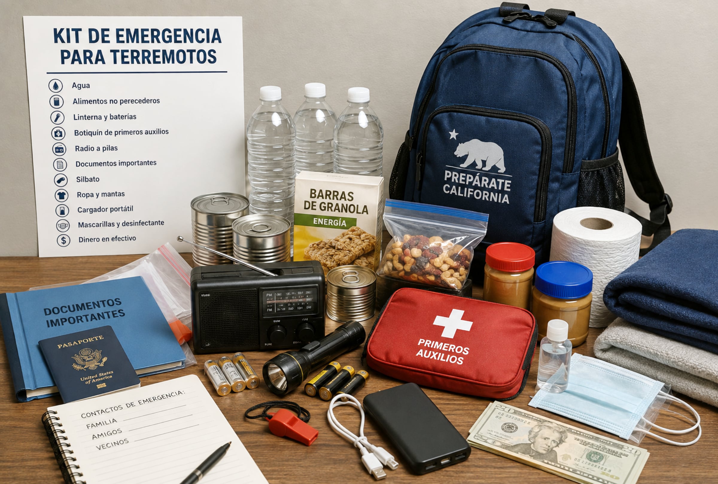 Un kit de emergencia con agua, alimentos, linterna, radio, botiquín y otros suministros básicos puede ayudar a una familia a estar preparada ante un terremoto y sus posibles consecuencias. FOTO DE NOÉ YACTAYO