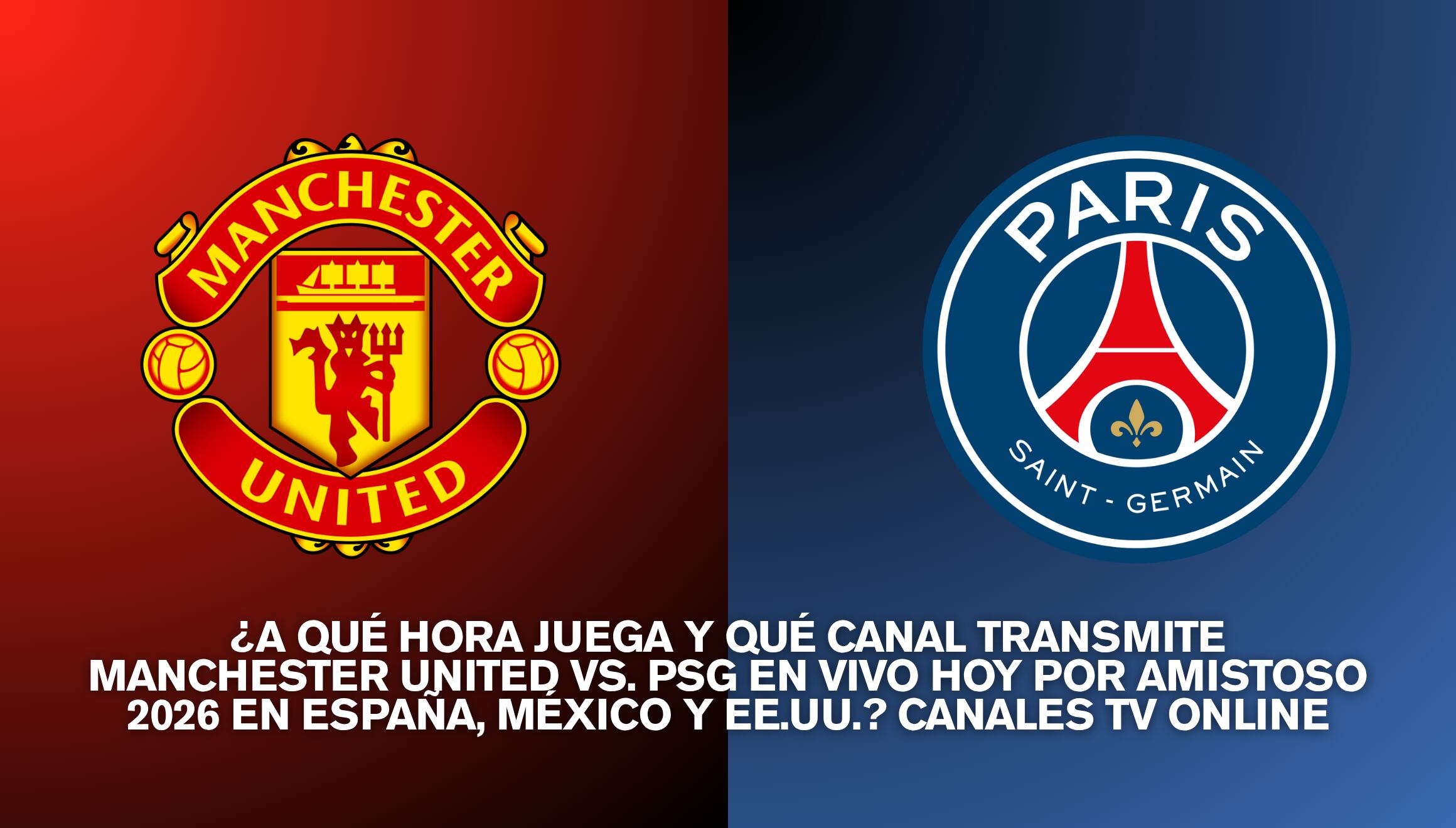 Duelo estelar entre Manchester United y PSG en partido amistoso 2026. Verifique la guía de horarios por huso horario y los canales de televisión disponibles en España, México y Estados Unidos. | Crédito: Composición Gestión Mix
