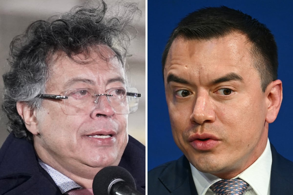El presidente de Colombia, Gustavo Petro; y su homólogo de Ecuador, Daniel Noboa. (Sergio YATE / Fabrice COFFRINI / AFP)