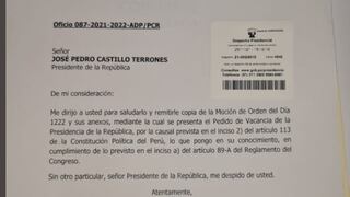 Presidenta del Congreso notifica a Pedro Castillo sobre la moción de vacancia presidencial
