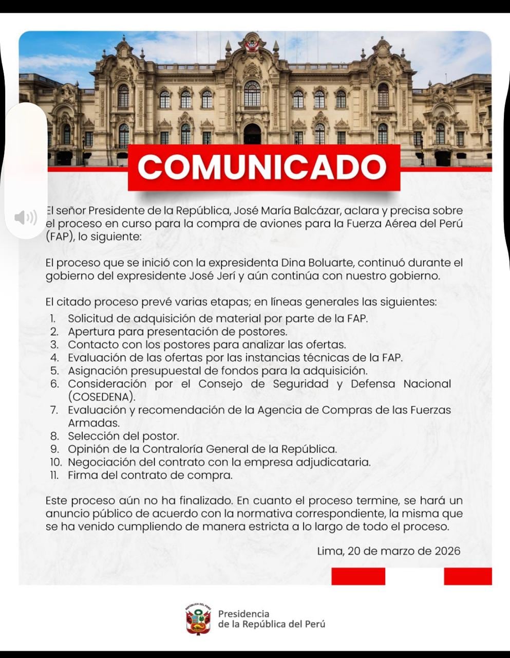 Comunicado de Presidencia.