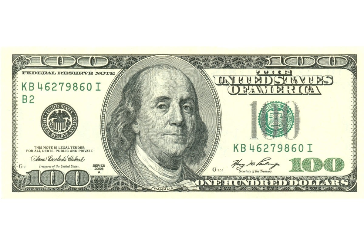 Rostro de Benjamin Franklin en los billetes de 100 dólares, el de mayor valor. | Crédito: Dominio Público