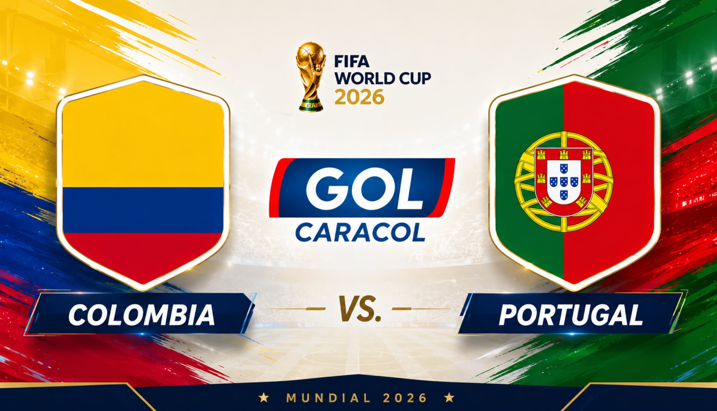 Transmisión de GOL Caracol para ver el partido de Colombia vs. Portugal en vivo y en directo, este sábado 27 de junio, por la Jornada 3 del Grupo K del Mundial 2026. (Foto: Imagen creada por Gestión Mix utilizando la IA de Chat GPT)