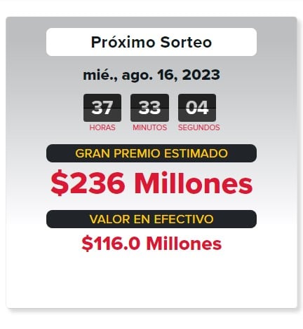 La información sobre el sorteo del miércoles 16 de agosto del 2023 (Foto: Powerball)