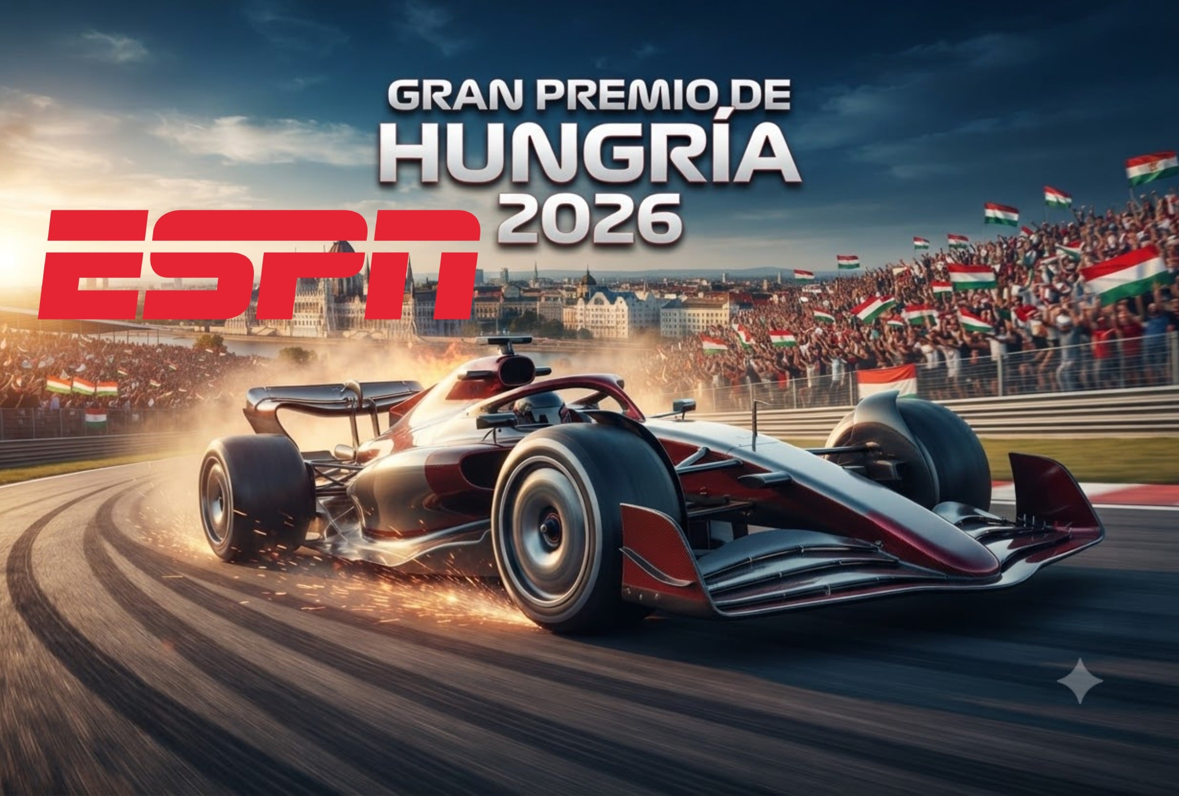 BUDAPEST, CONDADO DE PEST (HUNGRÍA), 26/07/2026.- ESPN y Disney Plus transmitirán la carrera de la Fórmula 1, el Gran Premio de Hungría 2026, que se realizará en Hungaroring. FOTO: Imagen creada por Gemini.