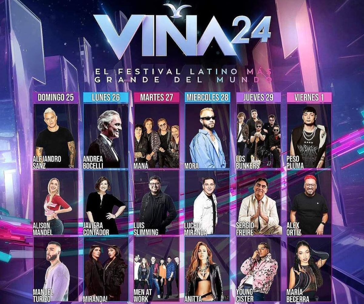 En el programa de este año del Festival de Viña del Mar están incluidos artistas como el español Alejandro Sanz, el italiano Andrea Bocelli y el artista urbano mexicano Peso Pluma.