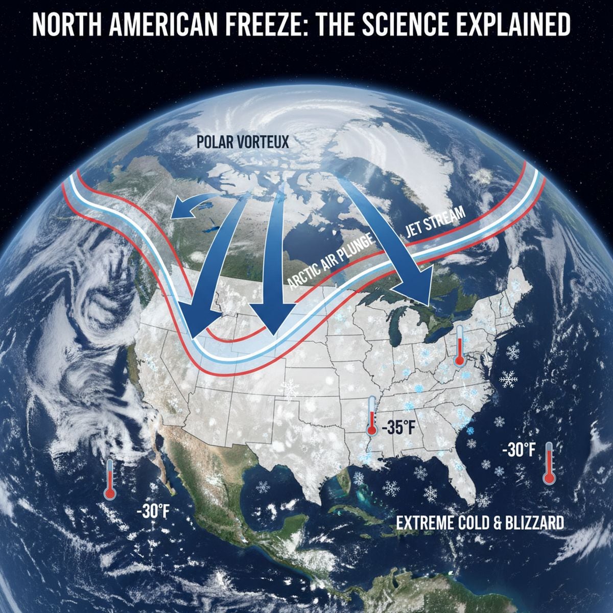 El frío extremo en EE.UU. tiene un origen (Crédito: Imagen creada por El Comercio MAG usando la IA de Perplexity)