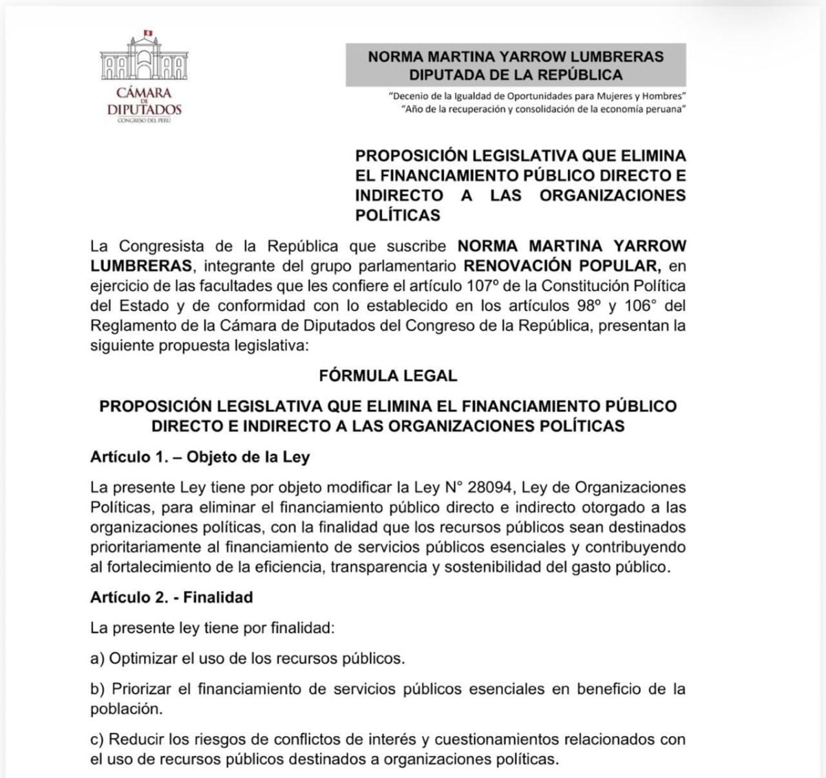 PL de Norma Yarrow. Foto: X.