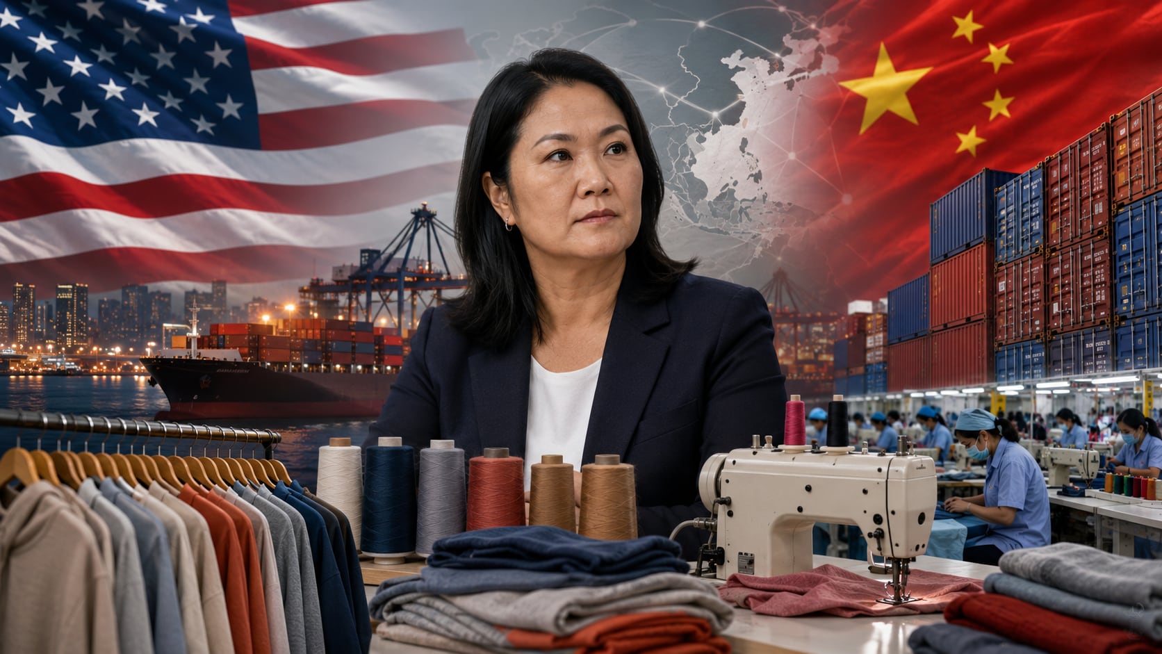 Frente a esta situación, ambos tipos de empresarios textiles aguardan decisiones de parte del nuevo gobierno, encabezado por Keiko Fujimori. Fotocomposición: ChatGPT, Alessandro Azurín, Diario Gestión.