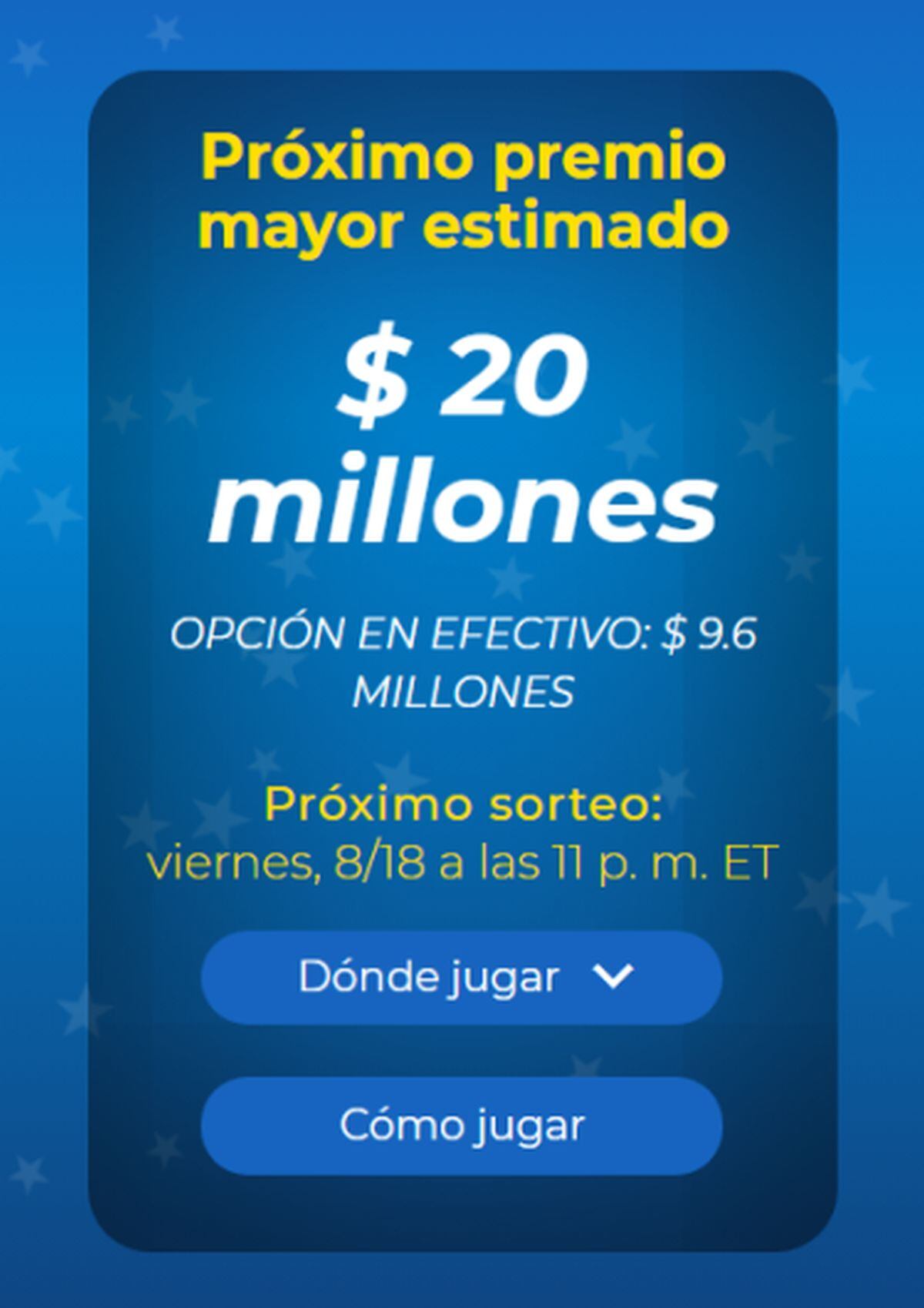 Mega Millions ofrece 20 millones de dólares para su próximo sorteo del 18 de agosto de 2023 (Foto: Mega Millions)