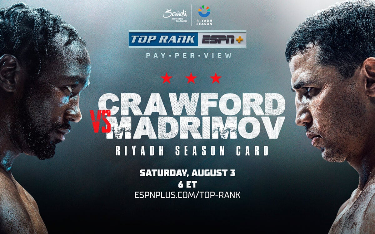 El campeón indiscutido de peso welter Terence "Bud" Crawford pelea con Israil Madrimov por el peso superwelter este 3 de agosto en el BMO Stadium de Los Ángeles. (Foto: Riyadh Season)