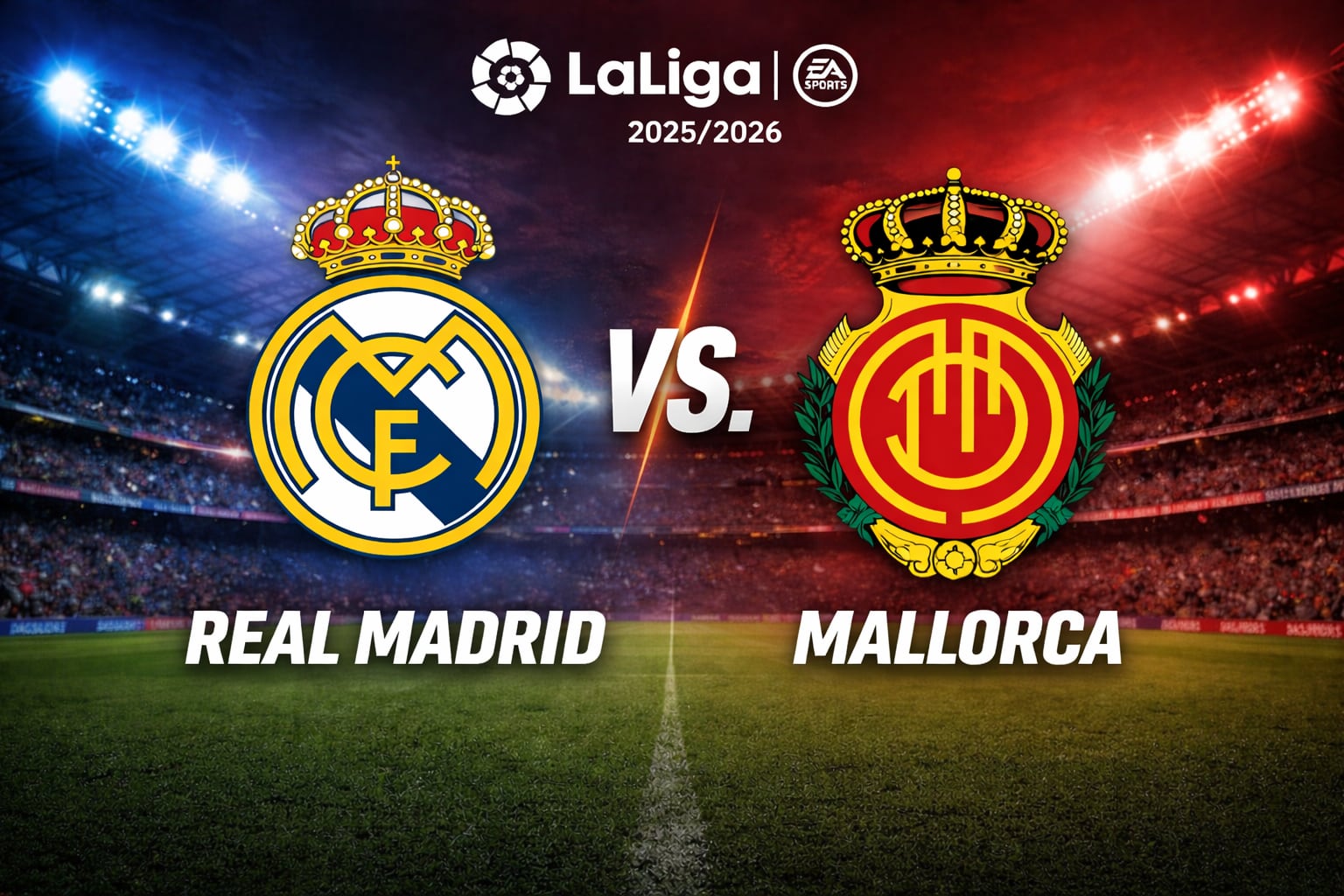Mallorca y Real Madrid se enfrentarán en el Estadio de Son Moix este sábado 4 de abril (Imagen hecha por Gestión con apoyo de la IA Gemini)