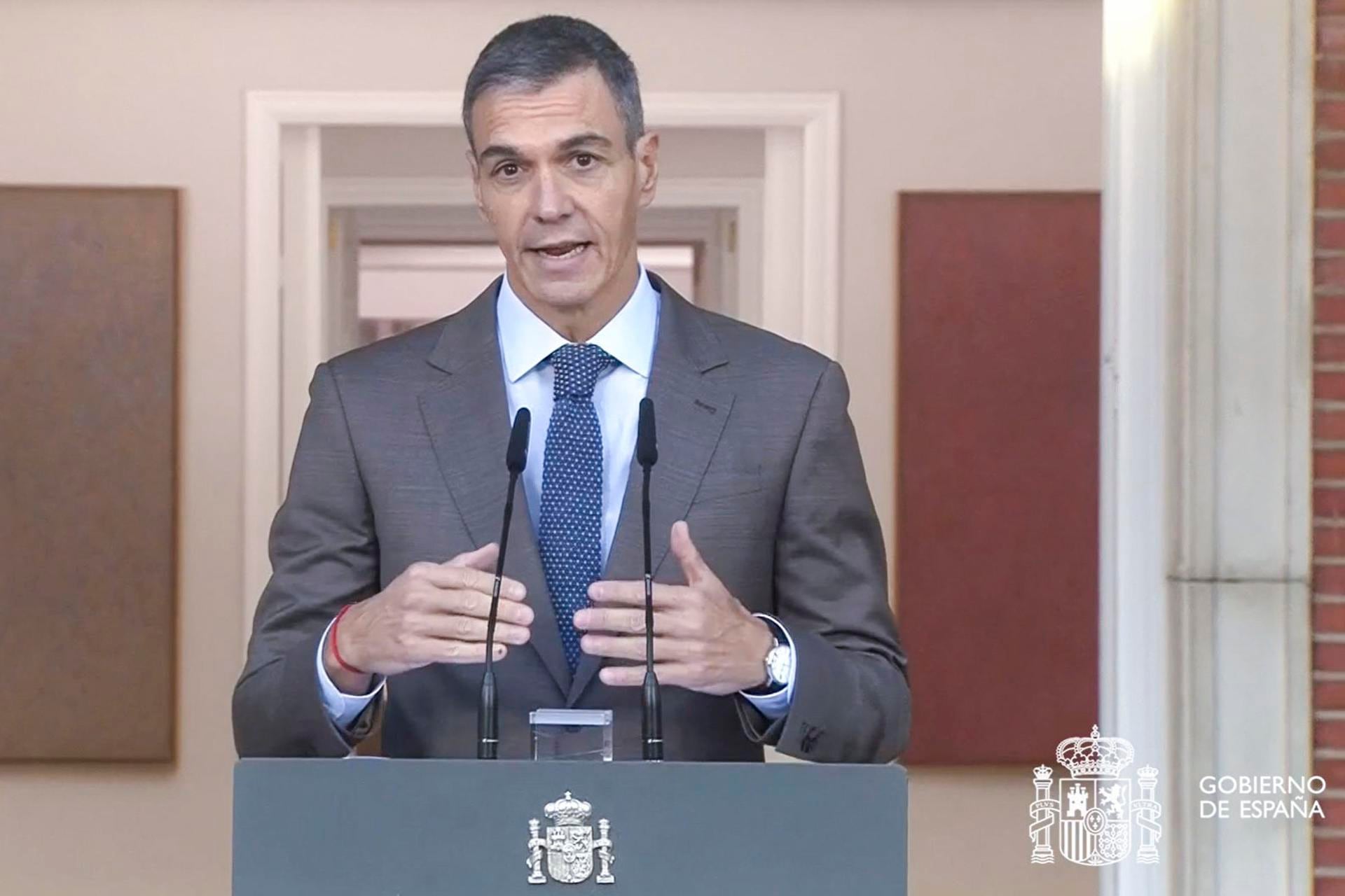 El Presidente del Gobierno de España, Pedro Sánchez, anunciando elecciones anticipadas para el 29 de noviembre de 2026. (EFE/EPA/Oficina del Presidente del Gobierno de España).