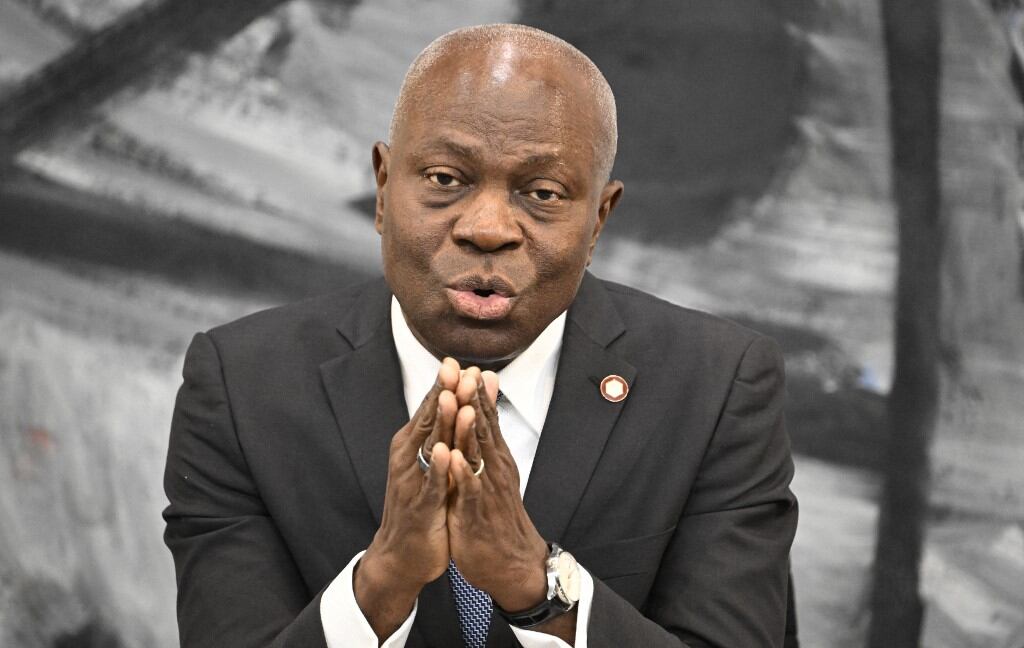 International Labour Organization (ILO) Director-General Gilbert Houngbo speaks during a press conference after a meeting of the heads of international financial and economic organisations in Berlin, on November 29, 2022. (Photo by Tobias SCHWARZ / AFP)